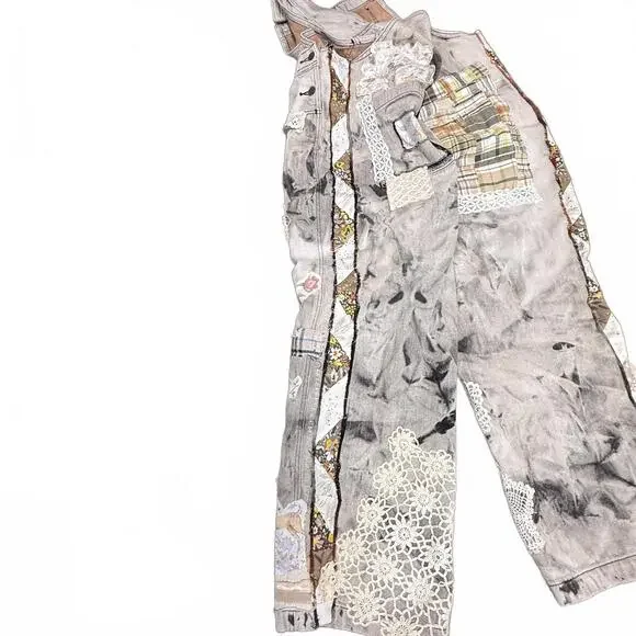Handmade Up-cycled Magnolia Pearl inspired quilted Miner Overalls NWT - Picture 9 of 16